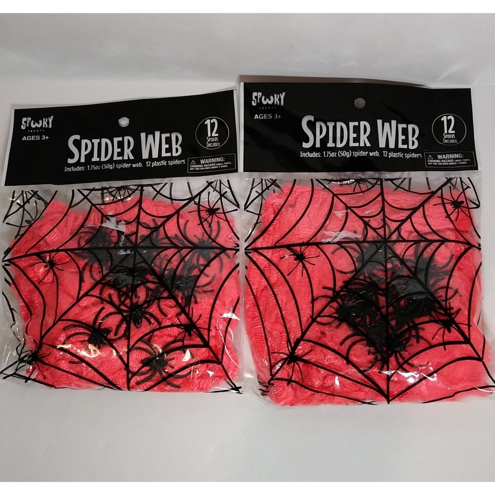Spooky Treats Spider Web and 12 Plastic Spiders In Each Bag 2 Bags